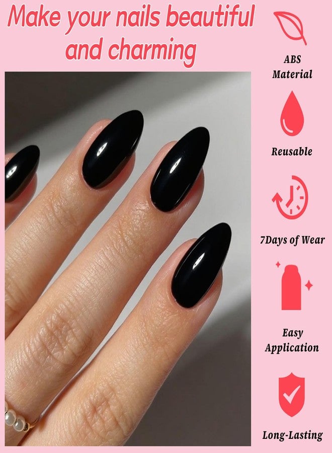 Lifextol 120pc Black Almond Press on Nails Short Fake Nails Press ons for Women Acrylic Nails Press on Nails&Glue Tabs, Short Black Press on Nails Almond False Nail Tip Stick on Artificial Fingernail - Image 3
